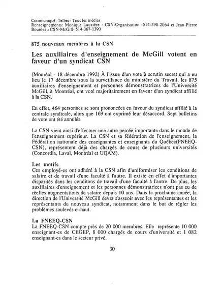 Press release announcing AGSEM’s certification with CSN (1992). AGSEM Archives, Vol. 6.1 “AGSEM Certification.”